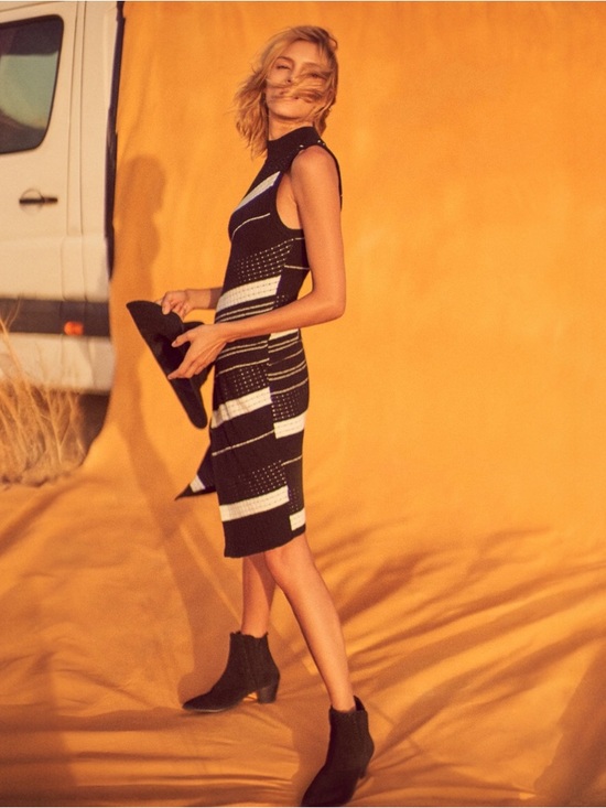 Anthropologie Dresses & Skirts - Anthropologie Moth Asymmetric Striped Knit Midi Dress Sleeveless Black White XS
